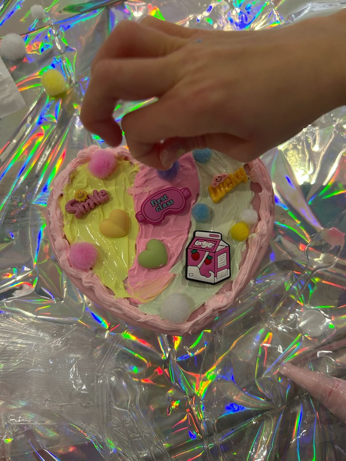 A finished heart-shaped slime creation